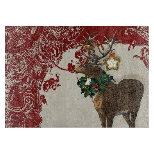  Elegance Kerstmis Deer Antlers Damask Snijplank (Voorkant)