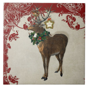Elegance Kerstmis Deer Antlers Damask Tegeltje