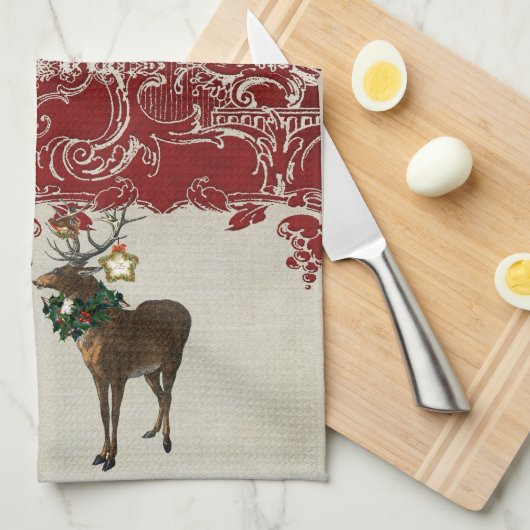  Elegance Kerstmis Deer Antlers Damask Theedoek (Quarter Fold)