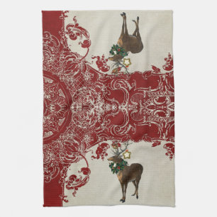  Elegance Kerstmis Deer Antlers Damask Theedoek