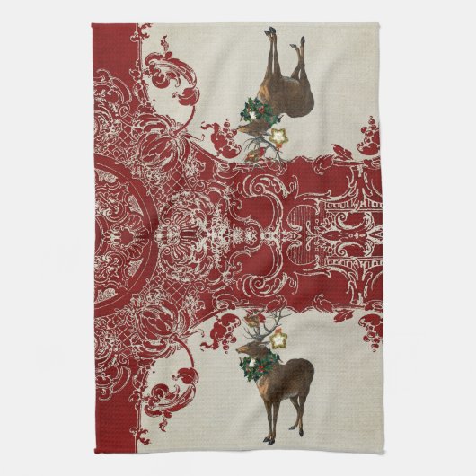  Elegance Kerstmis Deer Antlers Damask Theedoek (Verticaal)