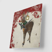  Elegance Kerstmis Deer Antlers Damask Vierkante Klok (Hoek)