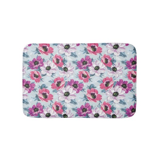 Elegance kleurenbloemen patroon op blauw badmat (Voorkant)