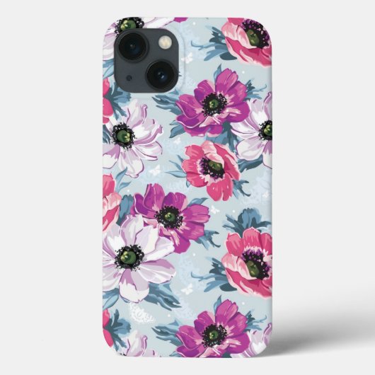 Elegance kleurenbloemen patroon op blauw Case-Mate iPhone case (Achterkant)