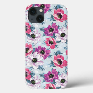Elegance kleurenbloemen patroon op blauw Case-Mate iPhone case
