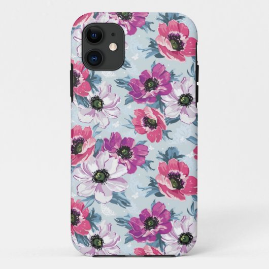 Elegance kleurenbloemen patroon op blauw Case-Mate iPhone case (Achterkant)