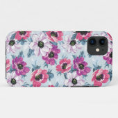 Elegance kleurenbloemen patroon op blauw Case-Mate iPhone case (Achterkant (horizontaal))