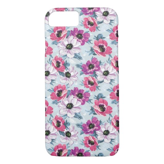 Elegance kleurenbloemen patroon op blauw Case-Mate iPhone case (Achterkant)