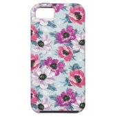 Elegance kleurenbloemen patroon op blauw Case-Mate iPhone case (Achterkant)
