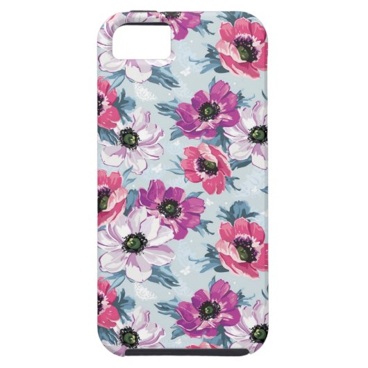 Elegance kleurenbloemen patroon op blauw Case-Mate iPhone case (Achterkant)