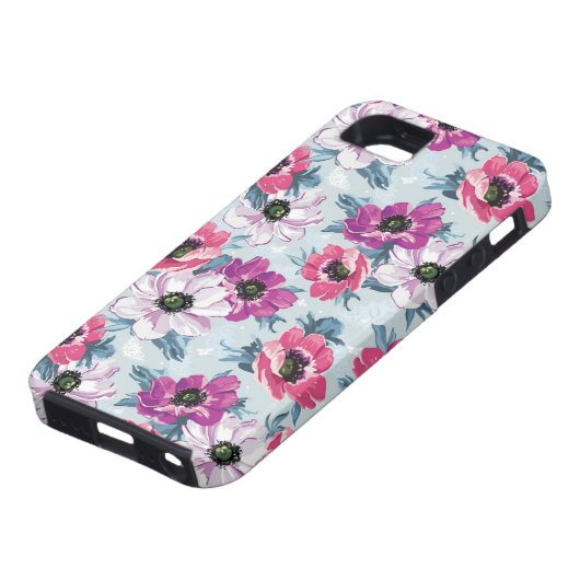 Elegance kleurenbloemen patroon op blauw Case-Mate iPhone case (Onderkant)