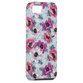 Elegance kleurenbloemen patroon op blauw Case-Mate iPhone case (Back/Rechts)