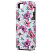 Elegance kleurenbloemen patroon op blauw Case-Mate iPhone case (Achterkant Links)