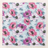Elegance kleurenbloemen patroon op blauw glazen onderzetter (Voorkant)
