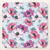 Elegance kleurenbloemen patroon op blauw kartonnen onderzetters (Voorkant)