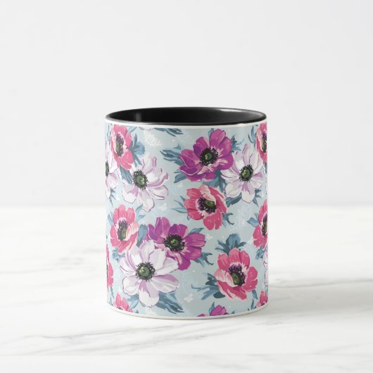 Elegance kleurenbloemen patroon op blauw mok (Midden)