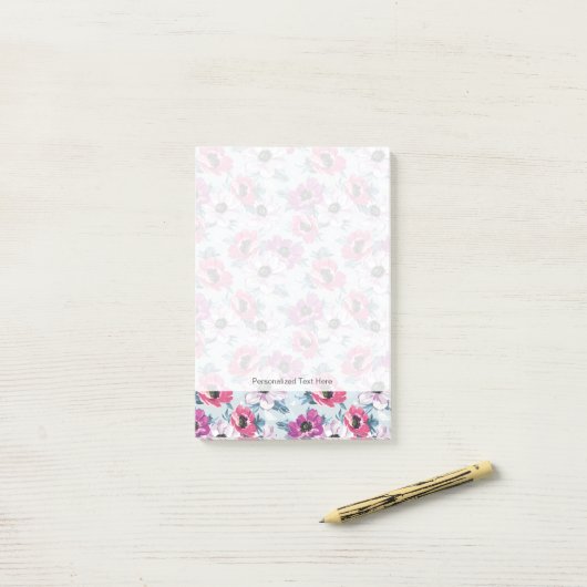 Elegance kleurenbloemen patroon op blauw post-it® notes (Op bureau)