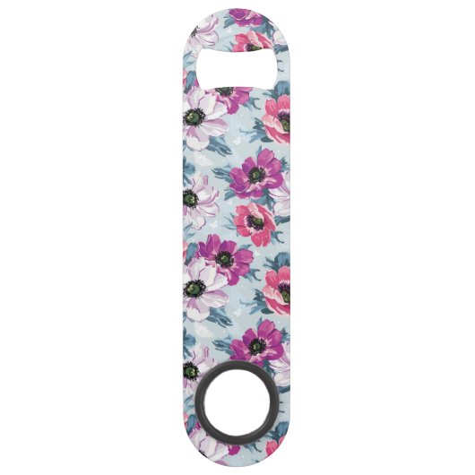 Elegance kleurenbloemen patroon op blauw speed flessenopener (Voorkant)