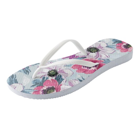 Elegance kleurenbloemen patroon op blauw teenslippers (Schuin)