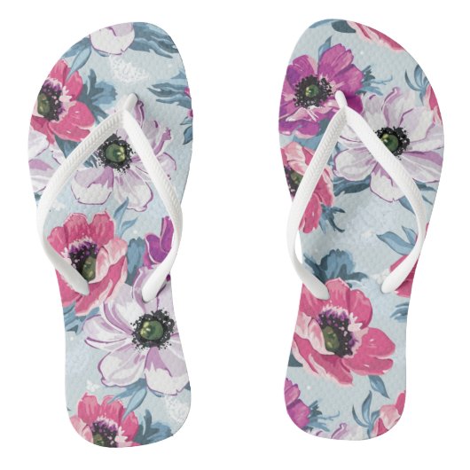 Elegance kleurenbloemen patroon op blauw teenslippers (Voetbed)