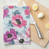 Elegance kleurenbloemen patroon op blauw theedoek (Quarter Fold)