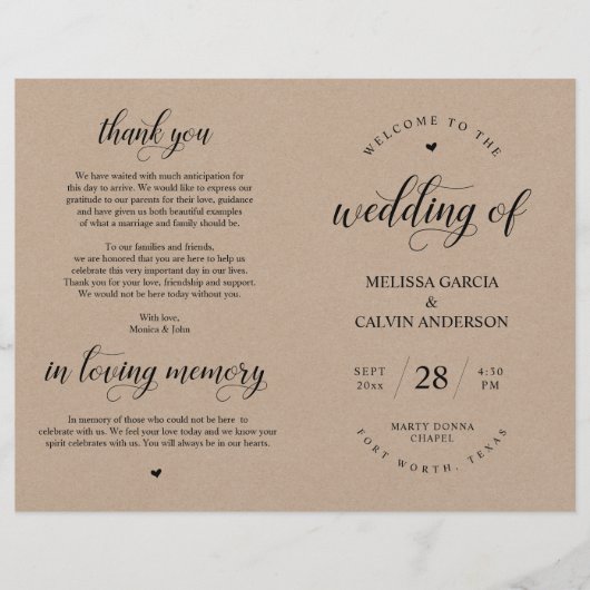 Elegance Kraft Wedding Ceremonie, Foldable Program (Voorkant)