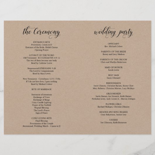 Elegance Kraft Wedding Ceremonie, Foldable Program (Achterkant)