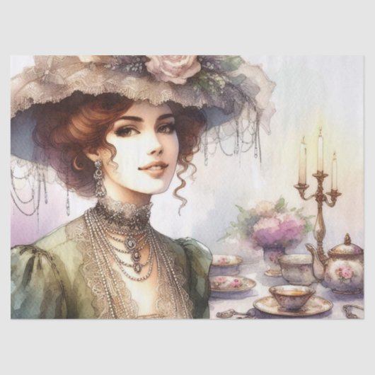  Elegance Lady in Pet op Tea Party Tissuepapier (Voorkant)