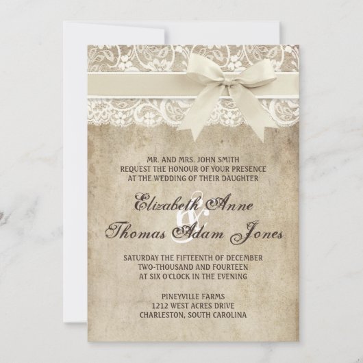 Elegance lint op Lace Wedding Invitation Kaart (Voorkant)