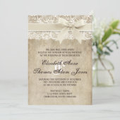 Elegance lint op Lace Wedding Invitation Kaart (Staand voorkant)