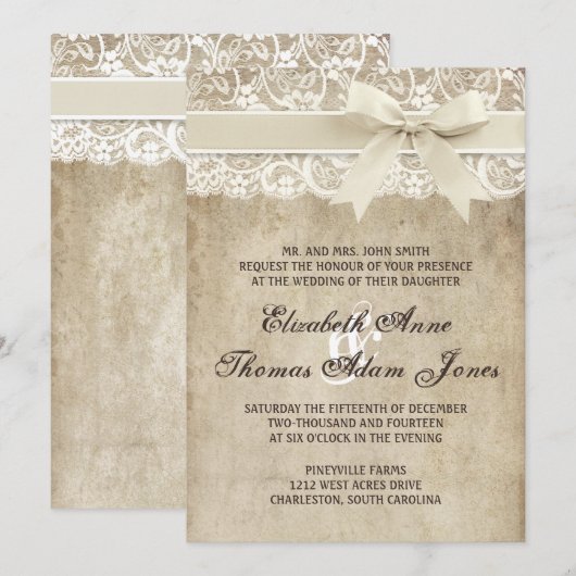  Elegance lint op Lace Wedding Invitation Kaart (Voorkant / Achterkant)