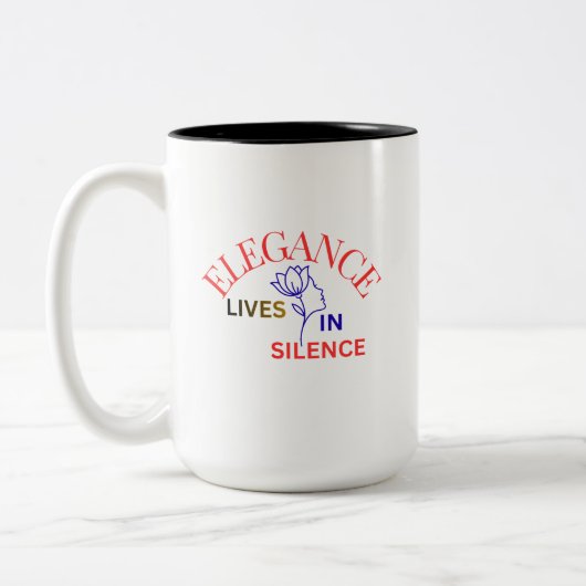 Elegance Lives in Silence Minimalist Typography Tweekleurige Koffiemok (Links)