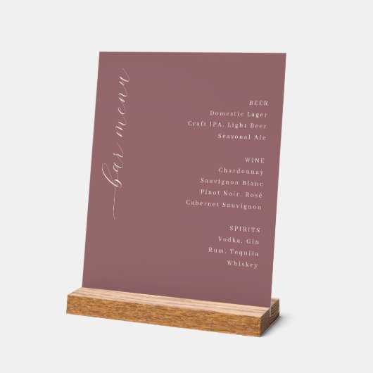 Elegance Maroon Calligraphy Bar Menu Acryl Bord (Hoek)