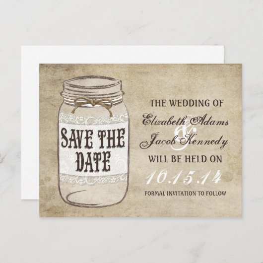 Elegance Mason Jar Twine Save the Date Aankondigingskaart (Voorkant / Achterkant)