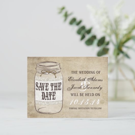  Elegance Mason Jar Twine Save the Date Aankondigingskaart (Staand voorkant)