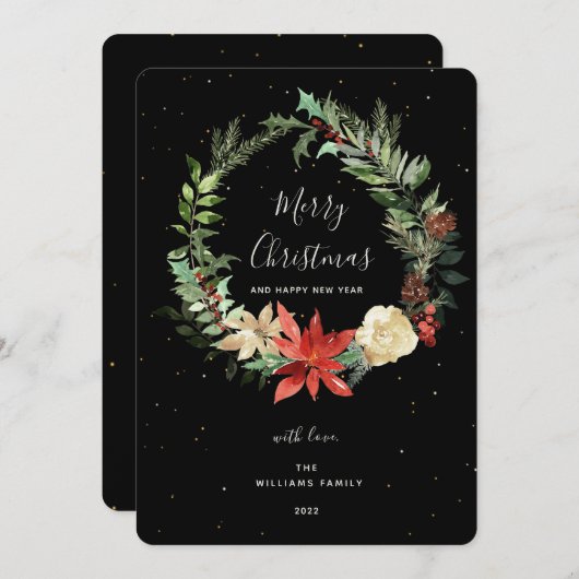 Elegance Merry kerst Wreath Black Golden Card Bedankkaart (Voorkant / Achterkant)