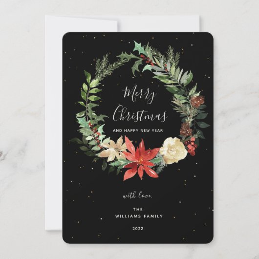 Elegance Merry kerst Wreath Black Golden Card Bedankkaart (Voorkant)