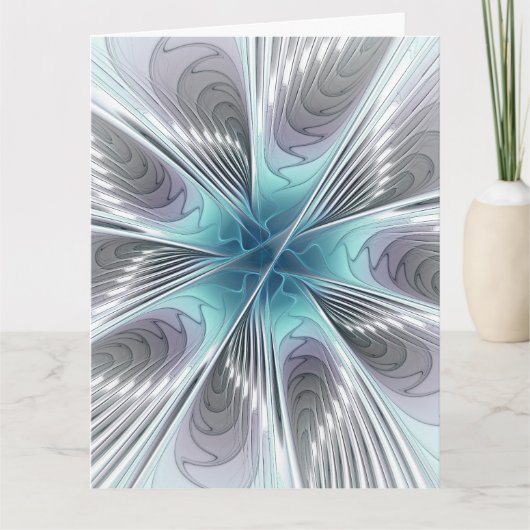 Elegance Modern Blue Gray White Fractal Art Flower Bedankkaart (Voorkant)