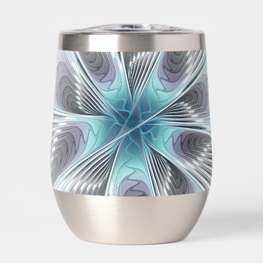 Elegance Modern Blue Grey White Fractal Art Flower (Voorkant)