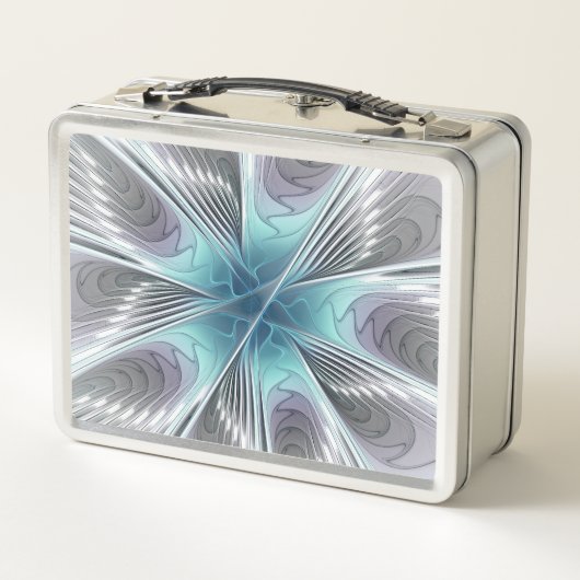 Elegance Modern Blue Grey White Fractal Art Flower (Achterkant)