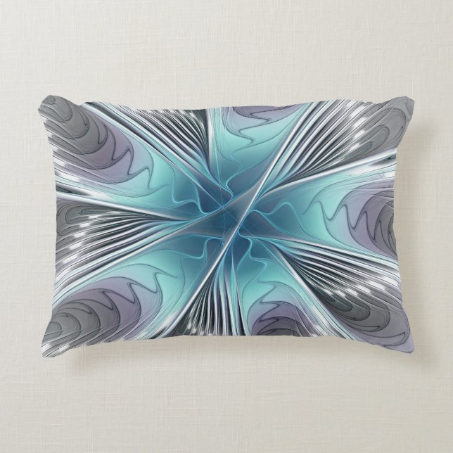 Elegance Modern Blue Grey White Fractal Art Flower Accent Kussen (Voorkant)