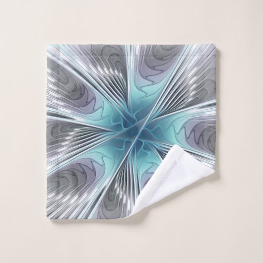 Elegance Modern Blue Grey White Fractal Art Flower Bad Handdoek (Wasdoekje)