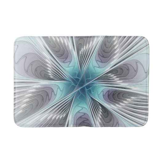 Elegance Modern Blue Grey White Fractal Art Flower Badmat (Voorkant)