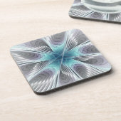 Elegance Modern Blue Grey White Fractal Art Flower Bier Onderzetter (Linkerzijde)