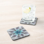 Elegance Modern Blue Grey White Fractal Art Flower Bier Onderzetter (Rechterzijde)