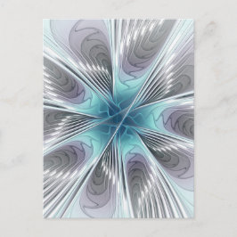 Elegance Modern Blue Grey White Fractal Art Flower Briefkaart