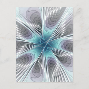 Elegance Modern Blue Grey White Fractal Art Flower Briefkaart