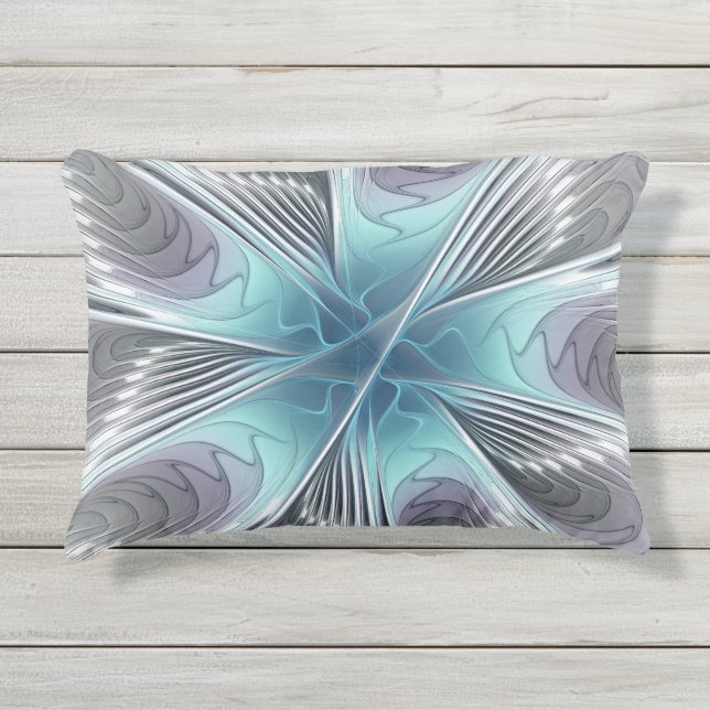 Elegance Modern Blue Grey White Fractal Art Flower Buitenkussen (Voorkant)