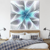 Elegance Modern Blue Grey White Fractal Art Flower Canvas Afdruk (Insitu (Slaapkamer))