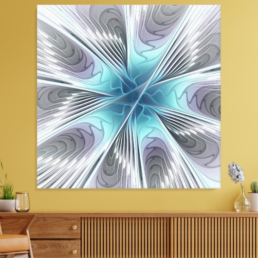 Elegance Modern Blue Grey White Fractal Art Flower Canvas Afdruk (Insitu (Woonkamer))